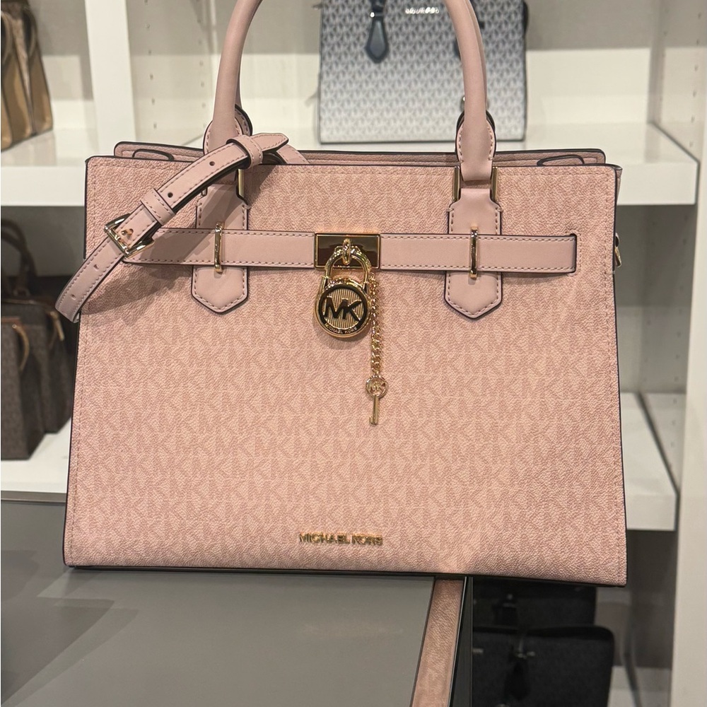 Michael Kors Pink Satchel with Gold Hardware and Monogram